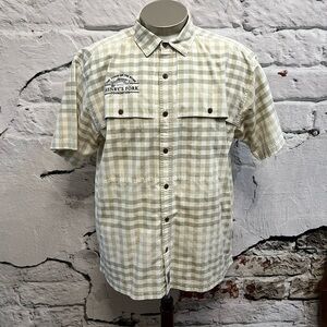 Patagonia Beige White‎ Plaid Short Sleeve Vented Button Up Shirt Tan Outdoors